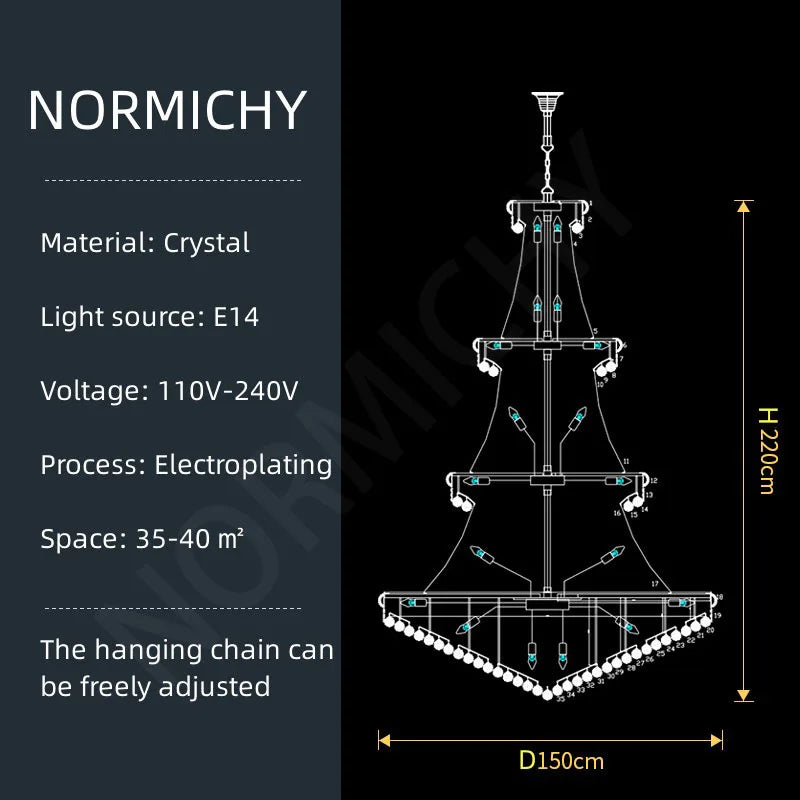 Encante su espacio: lujosa lámpara de araña de cristal para techos altos: ¡elegancia para salas de estar, escaleras y vestíbulos!