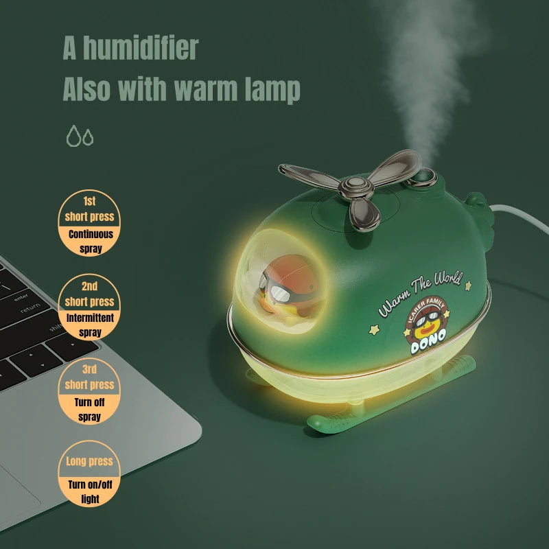 Mini humidificador de aire USB para helicóptero con difusor de aroma y luz cálida