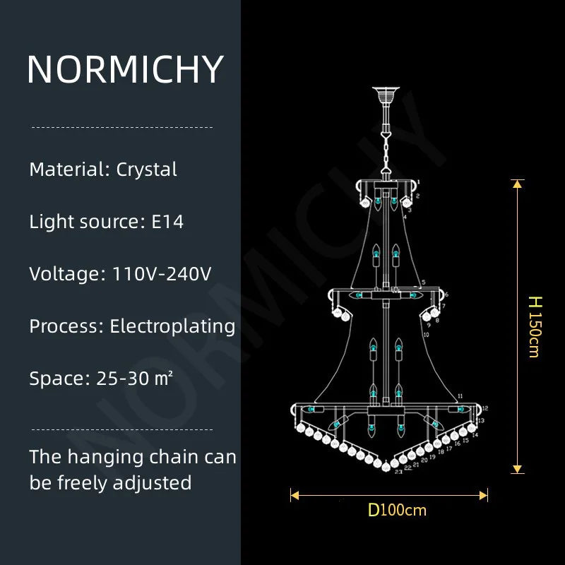 Encante su espacio: lujosa lámpara de araña de cristal para techos altos: ¡elegancia para salas de estar, escaleras y vestíbulos!