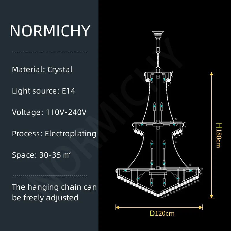 Encante su espacio: lujosa lámpara de araña de cristal para techos altos: ¡elegancia para salas de estar, escaleras y vestíbulos!