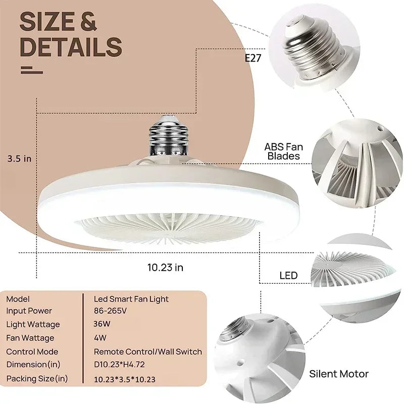 Reemplace su bombilla común con un ventilador de techo LED con luz y control remoto